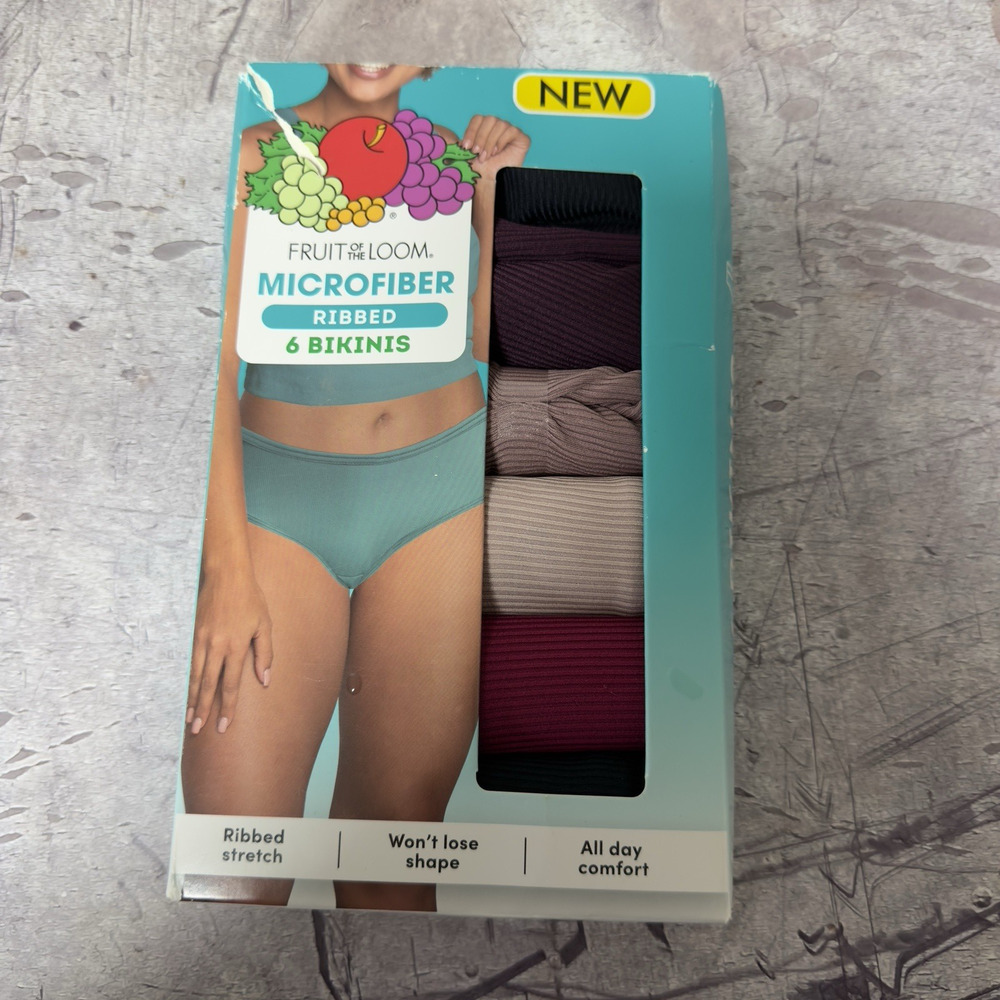 Fruit of the Loom Microfiber Ribbed Bikinis 6 Pack Women's Size 9 / 2XL
